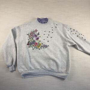 Vintage Morning Sun Floral Bee Graphic Sweatshirt XL Grey Mock Neck